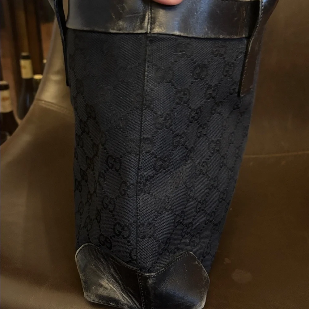 Authentic GUCCI Black GG Nylon Monogram Leather Abbey Medium Tote Bag - Picture 15 of 16